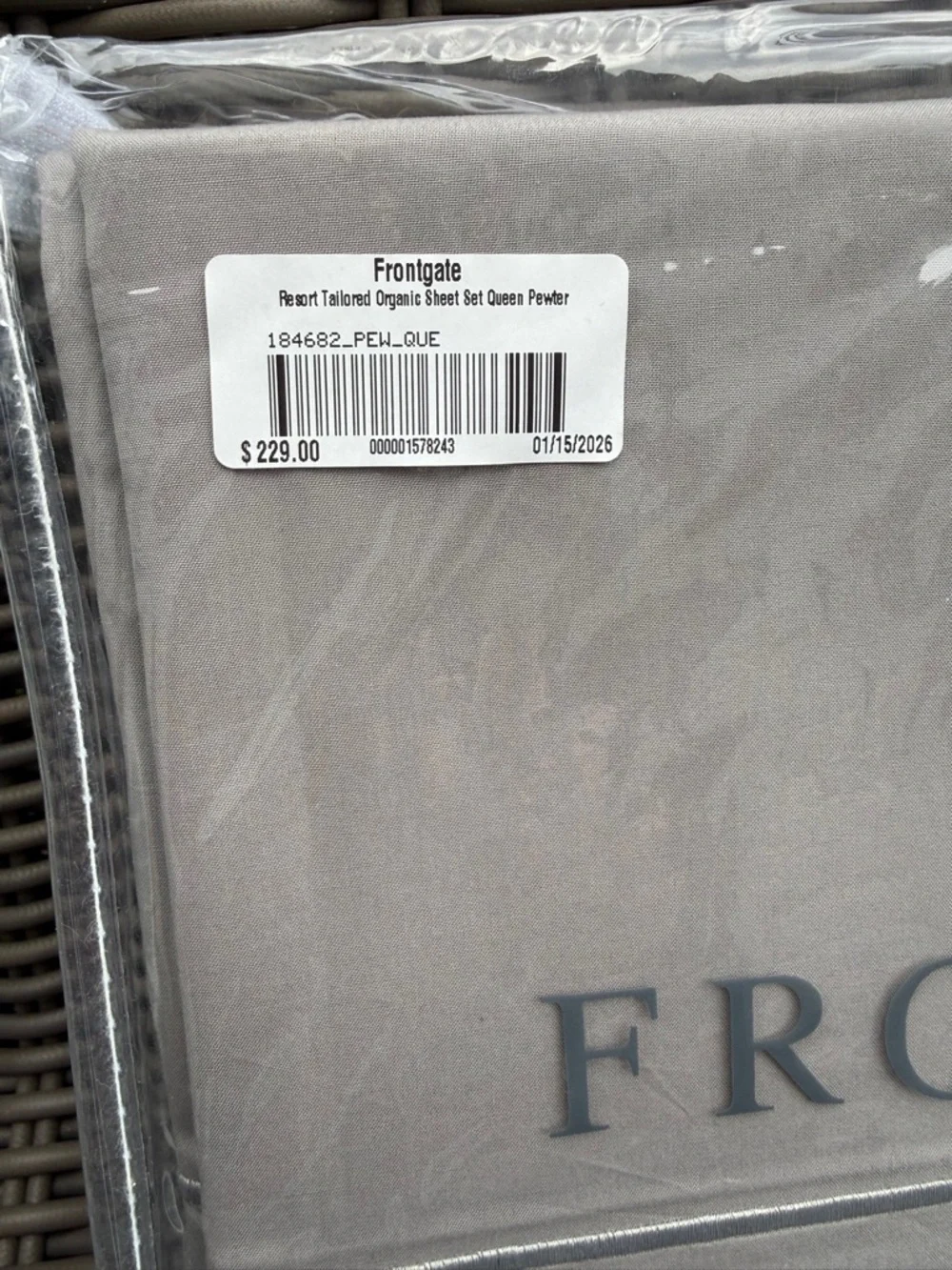 Frontgate Queen Organic Sheet Set - Pewter - NWT